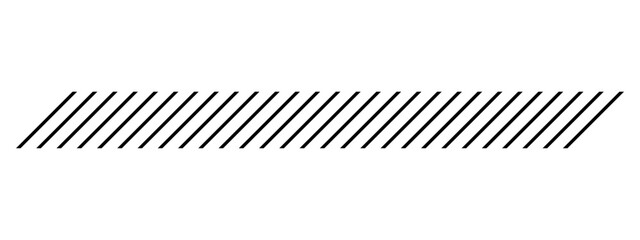 Slash line. Border with diagonal lines. Geometric print for caution tape or barrier. Angle of tilt parallel stripes. Black pattern isolated on white background