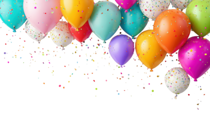 Colorful balloons and confetti on black background (9)