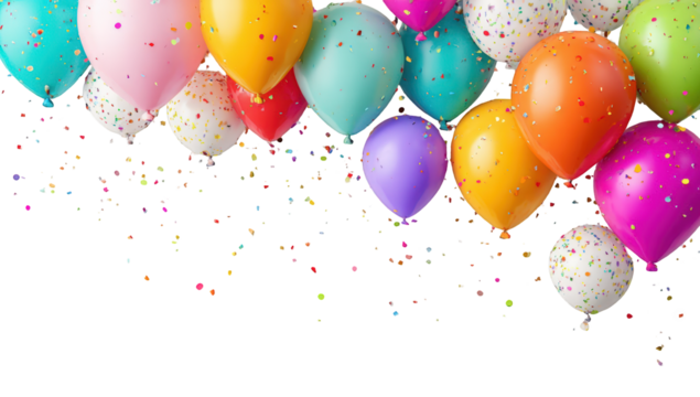 Colorful balloons and confetti on black background (9)