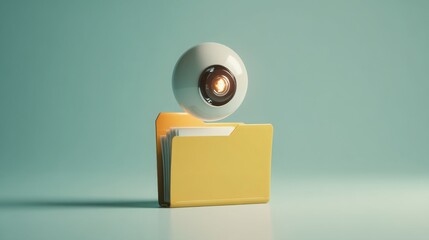 Glowing light bulb on a yellow folder representing ideas and creativity in a bright and engaging visual format