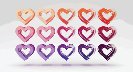 Vibrant collection of artistic heart shapes in warm and cool color gradients