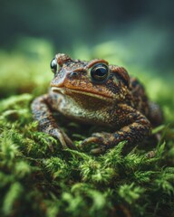 Fototapeta premium Close-up of a toad nestled in moss