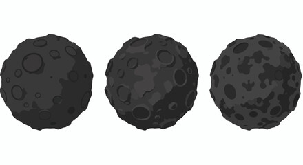 Three stylized, dark vector illustrations of the moon with craters, presented in PNG format on a white background for graphic design.
