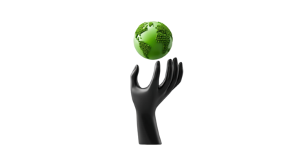 A hand gently holds a green Earth