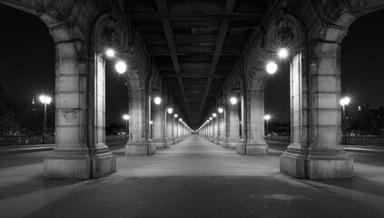 Urban bridge at night, monochrome