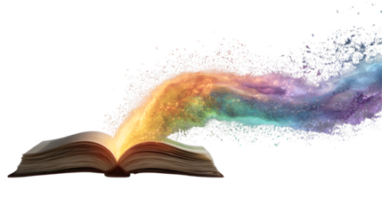 Open Book with Galaxy Eruption, isolated on transparent background