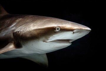 Naklejka premium Close-up shark profile, dark background