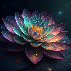 A unique artistic flower with exactly 10 petals, each petal glowing in gradient colors that smoothly shift from one dark tone to another (deep purple to indigo, emerald to teal, crimson to maroon