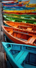 Obraz premium Colorful wooden boats lined up