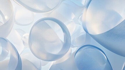 Translucent blue abstract sculptures in serene indoor setting