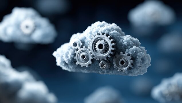 Abstract cloud with gears, digital technology