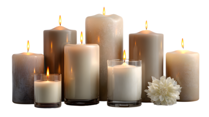 Lit candles in different sizes isolated on transparet background. 3D illustraton