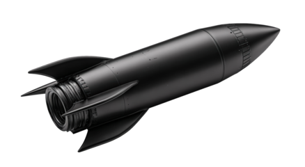 A 3D model of a dark rocket.  A futuristic view