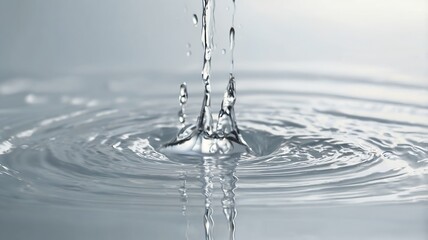 Refreshing pure water pouring creates dynamic ripples perfect for wellness branding or beverage advertising