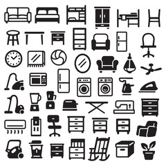 Household Furniture and Appliances Icon Set