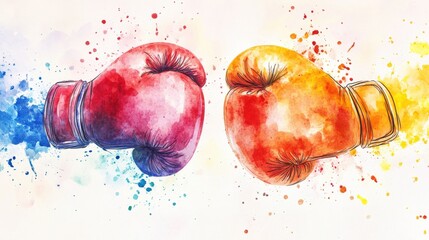 Boxing gloves facing each other on white background
