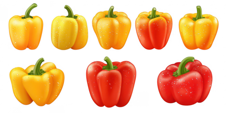 Seven bell peppers illustration on transparent png background