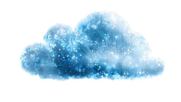 Abstract cloud graphic with a circuit board design - Powered by Adobe