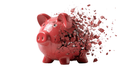 A red piggy bank shattering into pieces