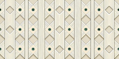 Intricate geometric pattern with diamond shapes and vertical lines on a textured off white background