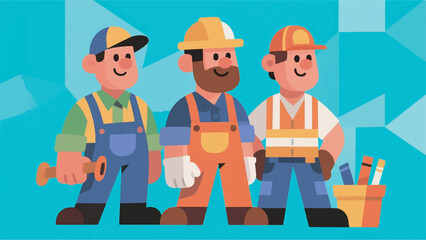 Illustration of Construction Worker Design Template with Building Background