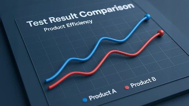 Test result comparison graph illustrates product efficiency and industry performance with two lines representing different product performance trends