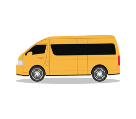 Classic Yellow Passenger Minibus on White Background
