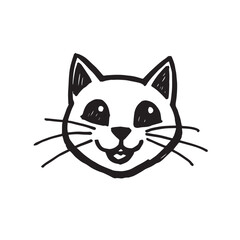 Cat Doodle Black and White Illustration Vector Image Cute Kitten Sketch Line Art Drawing Silhouette
