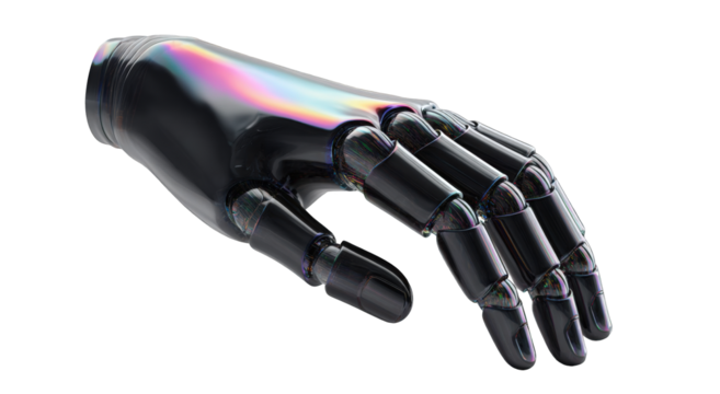 Metallic robotic hand, iridescent finish