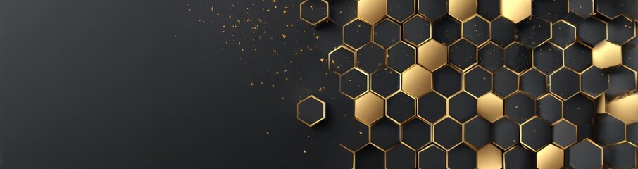 Abstract background with layered gold and black hexagons