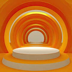 Obraz premium Orange circular archway, white podium