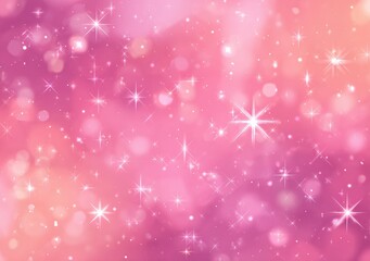 Abstract, soft pink and orange bokeh background with glittering stars