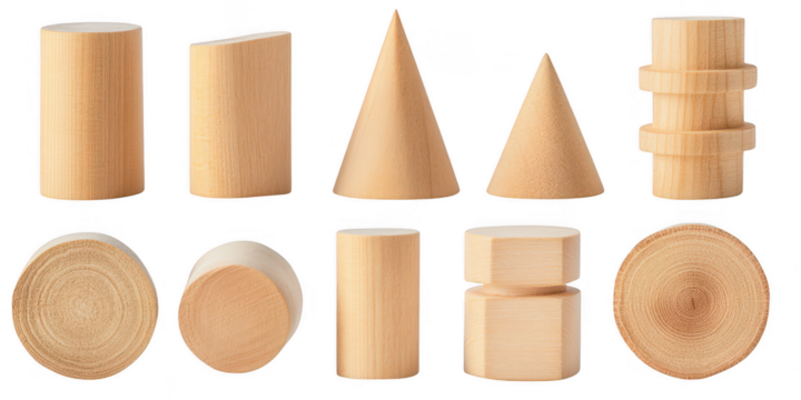 Wooden geometric shapes collection on transparent png background