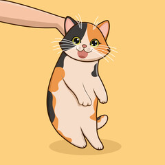 A cheerful cartoon kitten funny with a long tail have a fun, comic illustration