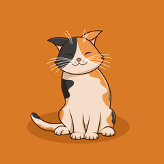 A cute vector illustration of a cat in happy expression sitting isolated background
