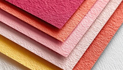 Stacked textured papers in a gradient of warm colors