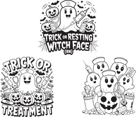 Spooky Ghost Vector with Trick or Treat Text, Halloween Theme, Eerie Design, Cute, Fun, Sketch, October Decoration, Ghostly, Party Icons, Costume, Fright, Boo, Mysterious, Doodle Style, Seasonal Graph