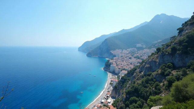 Aerial Amalfi Coast in Praiano Salerno in Italy. Sky Sky.