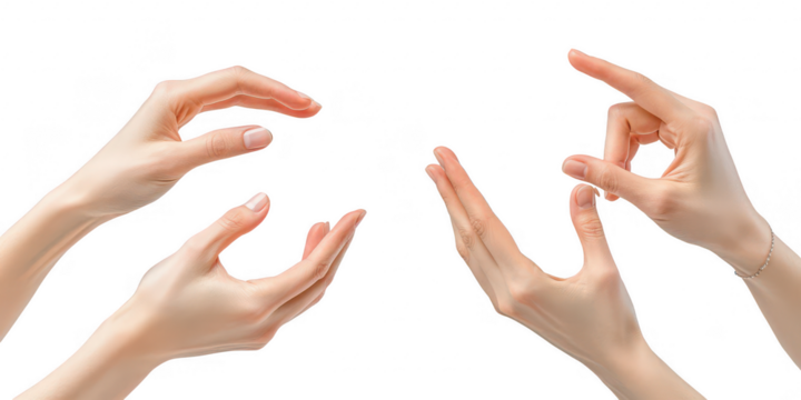 Two hands gesturing shapes on transparent png background