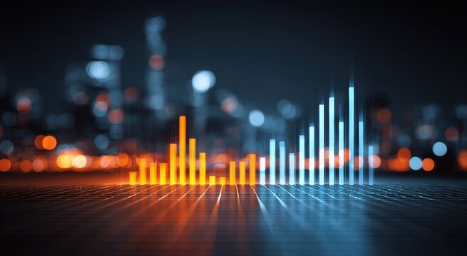 Night city, glowing charts