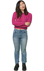 Full-body young Chinese woman dreaming of achieving goals and purposes