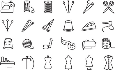 Obraz premium Sewing and Tailoring Icons with Machines and Tools sewing machine
