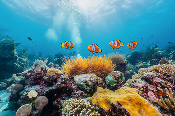 Naklejka premium Generative AI image of vibrant marine life in colorful coral reef underwater vortex