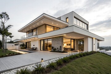 Large white house with a white roof and a white exterior