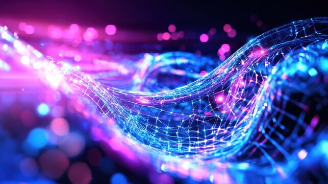 Dynamic glowing energy pattern in a dark digital environment