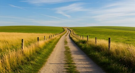 Obraz premium Country Road through Green Fields - Idyllic Summer Landscape