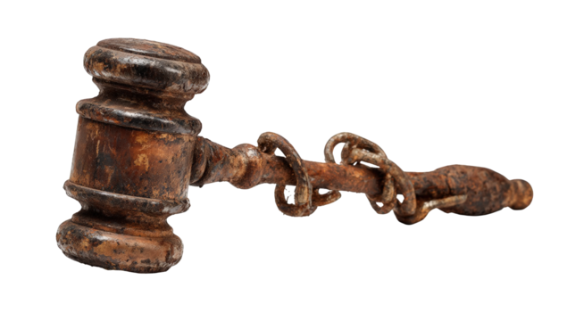 Aged wooden gavel with chains