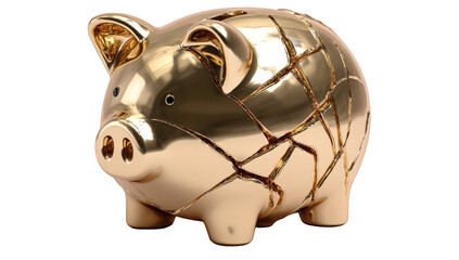A cracked gold piggy bank
