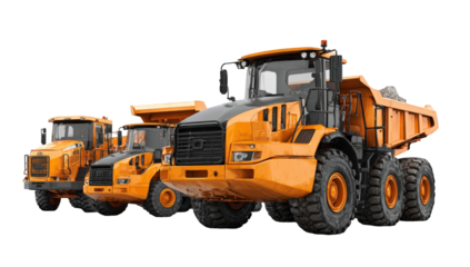 Three heavy-duty dump trucks in a row