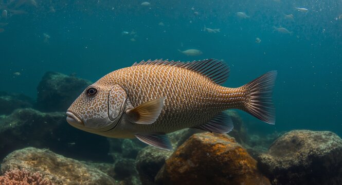 Portrait of a Spangled Emperor Fish, a beautiful tropical fish underwater scene.